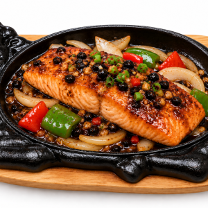 Saumon grillé à la sauce épicée aux haricots noirs🌶️🌶️ (1,4)